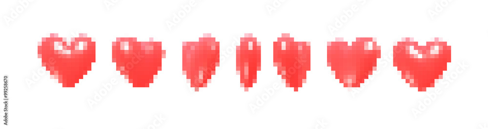 Different rotation heart. Pixel art. Different rotation heart. Pixel art.