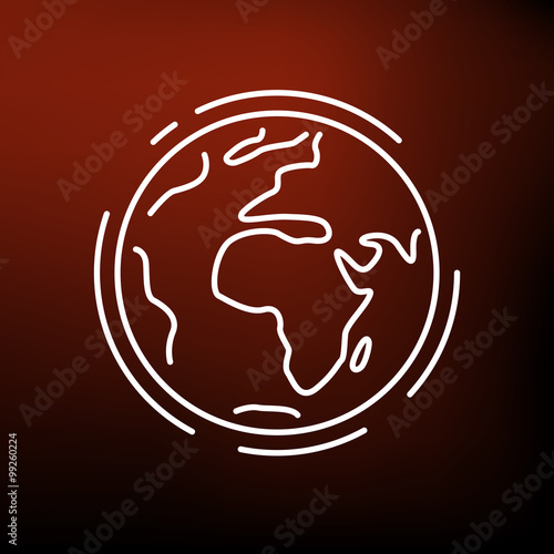 Global warming planet earth icon. Earth sign. Earth symbol. Thin line icon on red background. Vector illustration.