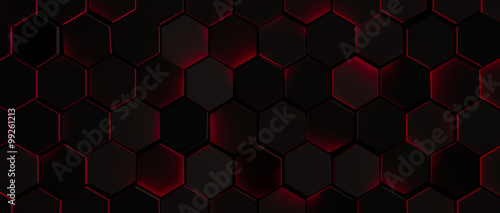 Dark Glowing Red Hexagon Background