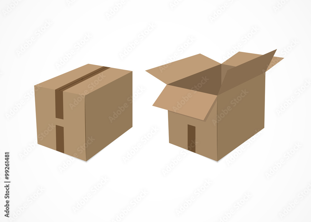 Set of two cardboard boxes. Isolated on white background. Vector illustration, eps 10. Set of two cardboard boxes. Isolated on white background. Vector illustration, eps 10.