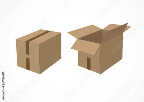 Set of two cardboard boxes. Isolated on white background. Vector illustration, eps 10.
