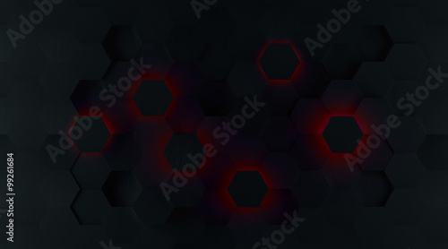 Dark Red Glowing Hexagon Background