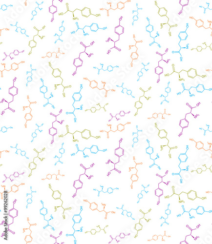 Vector seamless background of chemical formulas. Skeletal formula of the chemical. Organic chemistry.