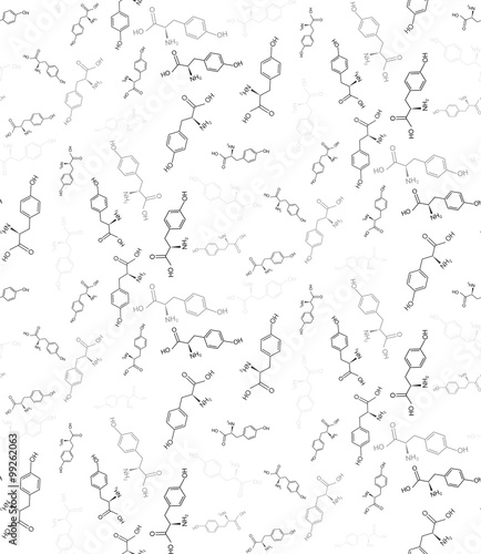 Vector seamless background of chemical formulas. Skeletal formula of the chemical. Organic chemistry.