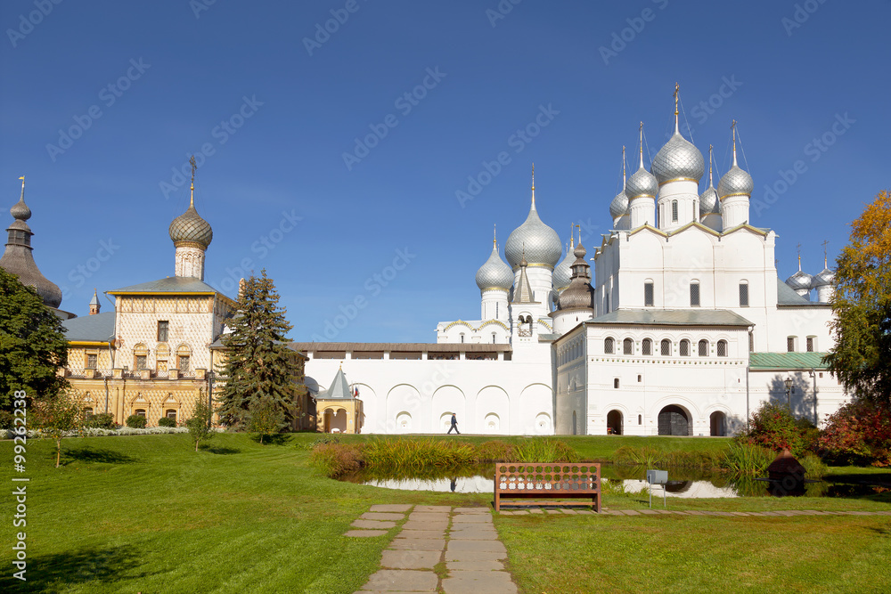 Panorama of the Kremlin of Rostov the Great sunny autumn day, Russia