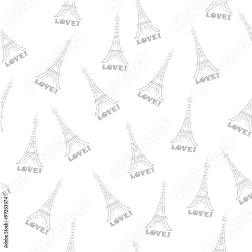 Seamless background Eiffel Tower with love pattern.