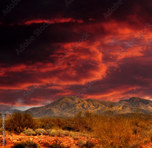 Red skies Sonora Desert Mountains