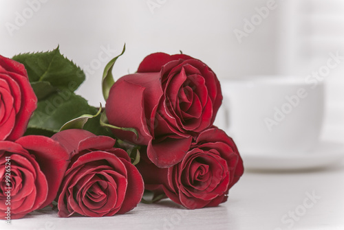 Red roses and a heart on wooden board  Valentines Day background  wedding day