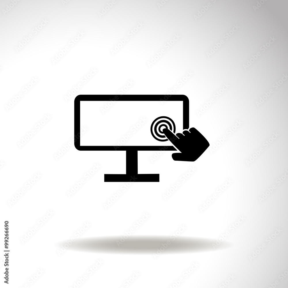 Touch screen monitor icon. Hand pointer symbol. Touch screen monitor icon. Hand pointer symbol.