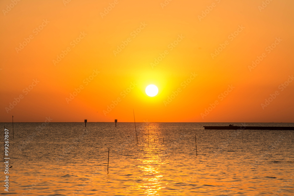  sunset above the sea in Bangpu ,Samutprakarn in Thailand