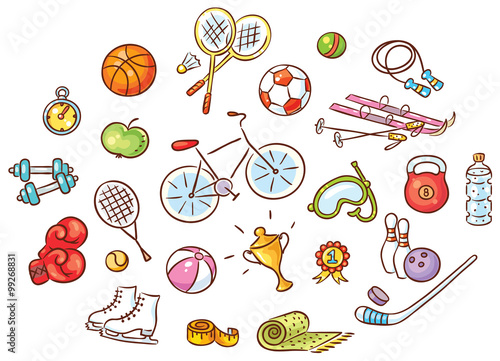 Set of colorful cartoon sport Things