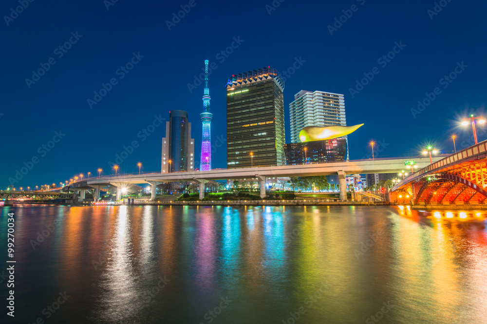 View of Tokyo skyline from Sumida river View of Tokyo skyline from Sumida river