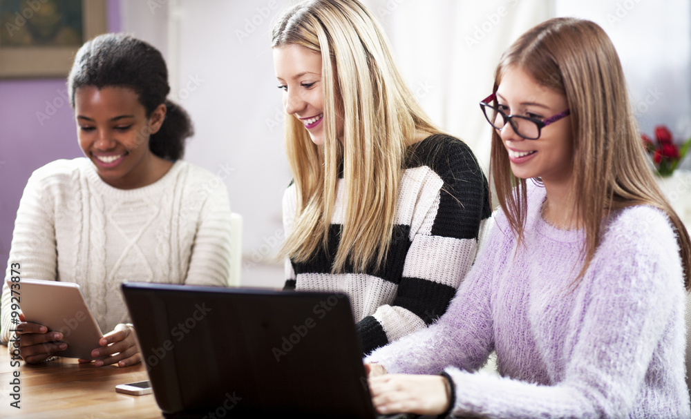 Girls studding together, on a computer Girls studding together, on a computer