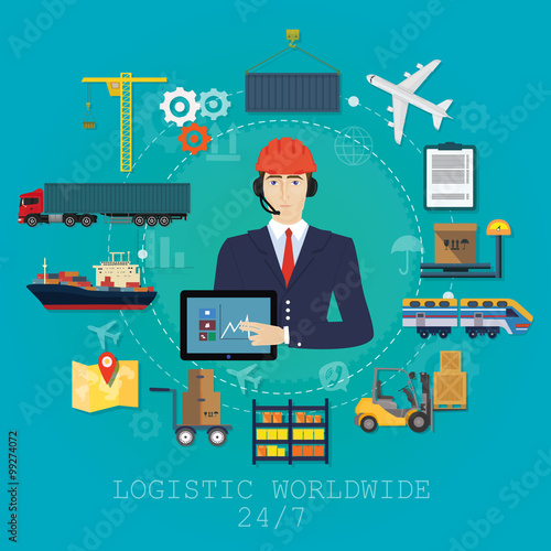 Vector logistics manager agent concept. Delivery cargo vector service illustration
