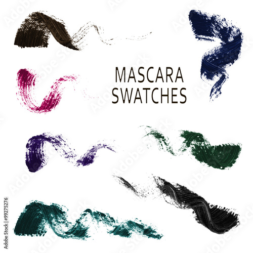 Set of 7 realistic mascara swatches.
