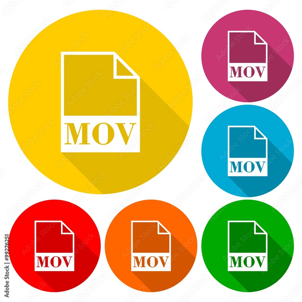 MOV file icons set with long shadow MOV file icons set with long shadow