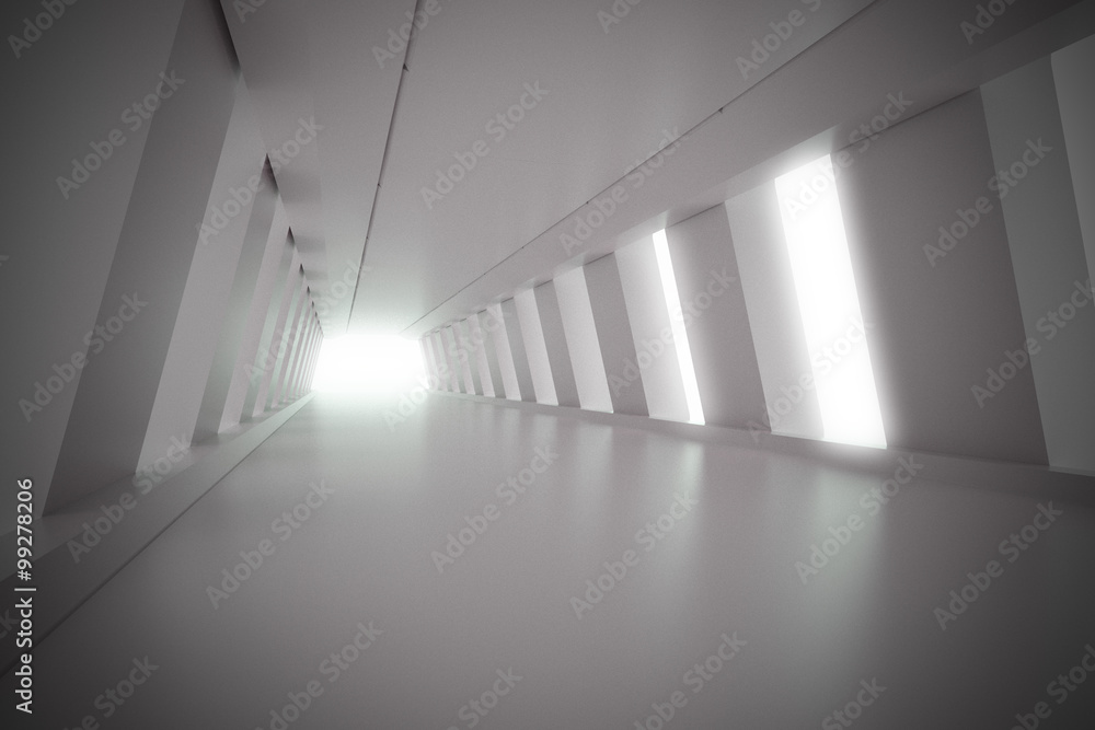 Abstract corridor interior with light. 3d render illustration