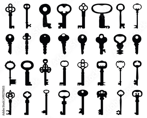 Set of black silhouettes of door keys, vector © SilhouetteDesigner