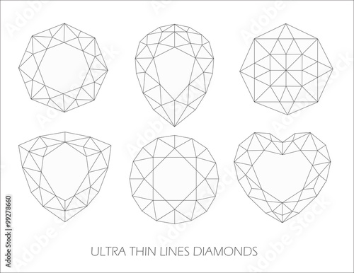 Elegant ultra thin line diamonds icons logo set. Vector illustration