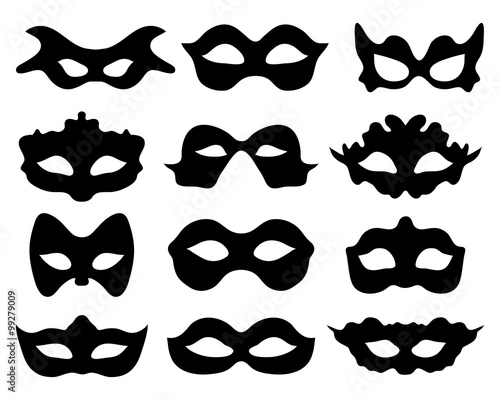 Black silhouette of festive masks in black on a white background