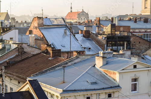 View of the old Lviv from the roof. © staskovalenko