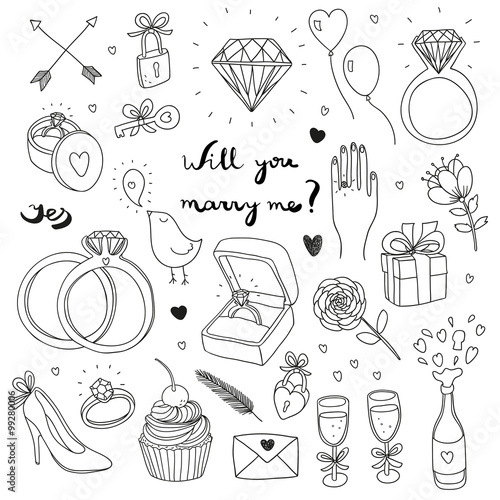 hand drawn vector wedding set