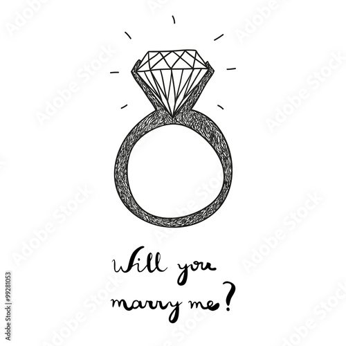 hand drawn vector engagement ring with text will you marry me