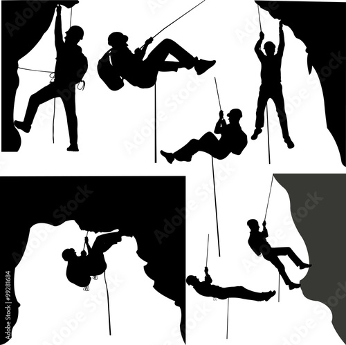 rock climbers silhouette collection - vector