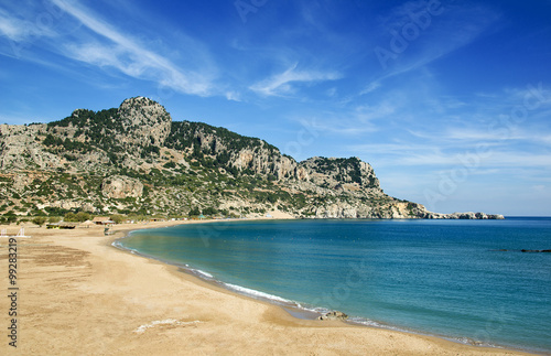 Tsambika (or Tsampika) is one of the most beautiful beaches on Rhodes, Greece. A long, broad beach with fine, golden sand. Very crowded at summer period. 