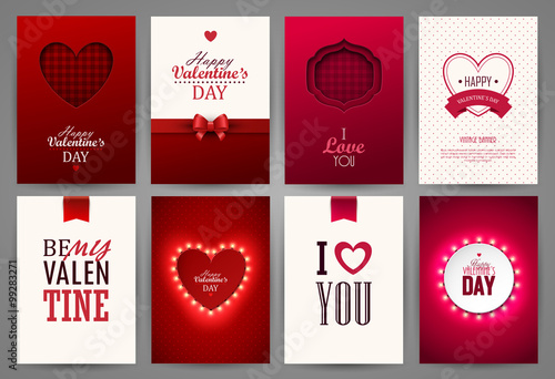Valentine`s day backgrounds set. Vector illustration.
