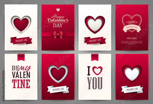 Valentine`s day backgrounds set. Vector illustration.