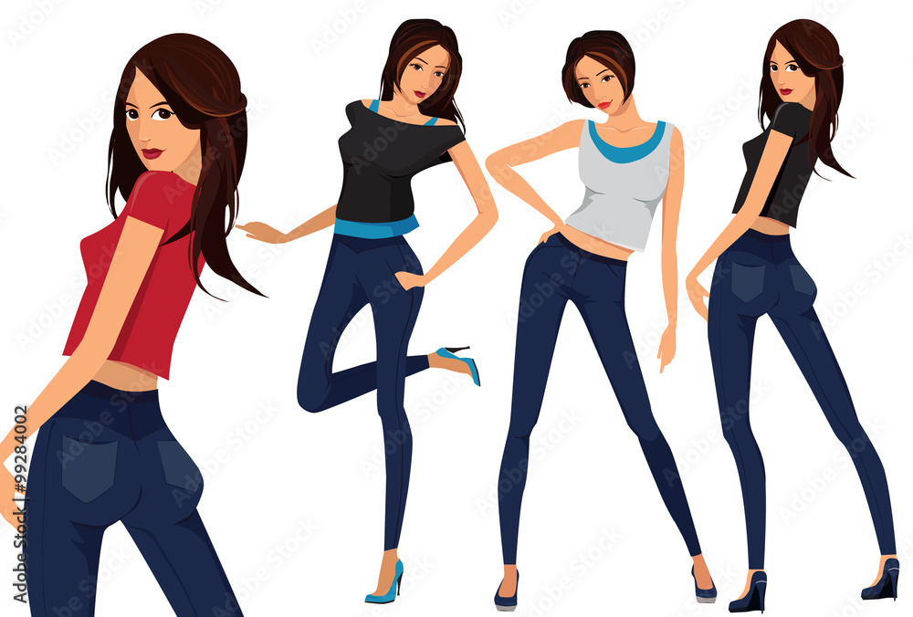Fototapeta premium Vector set of three beautiful females 