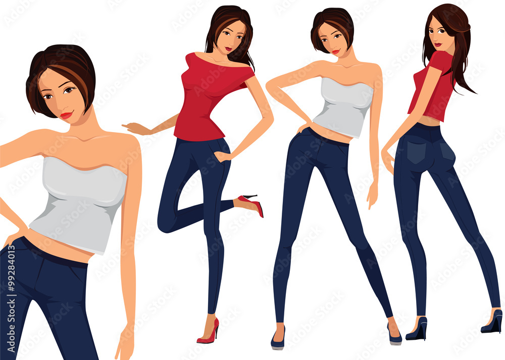 Obraz premium Vector set of three beautiful females 