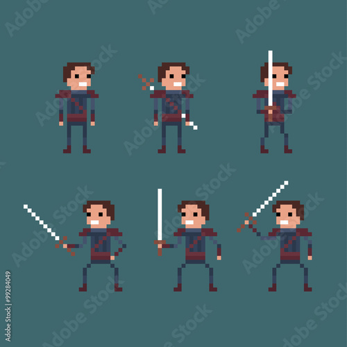 Vector pixel art fantasy kingdom swordsman warrior sprite