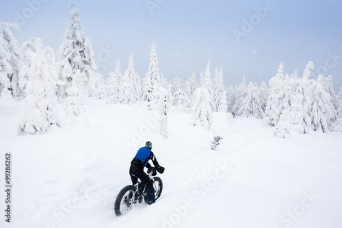 biker in winter, Orlicke Mountains, Czech Republic