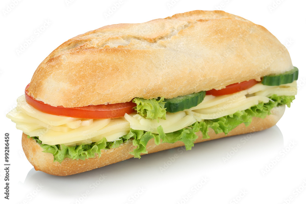 Sandwich Baguette belegt mit Käse Freisteller Sandwich Baguette belegt mit Käse Freisteller