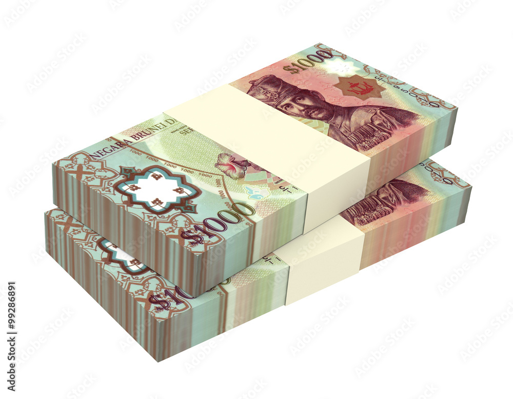 Brunei dollar bills isolated on white background. Computer generated 3D photo rendering. Brunei dollar bills isolated on white background. Computer generated 3D photo rendering.
