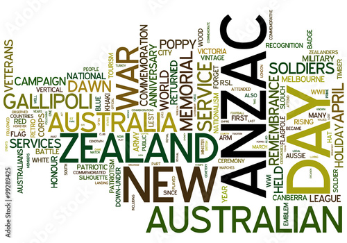 Anzac Day collage words on white background photo