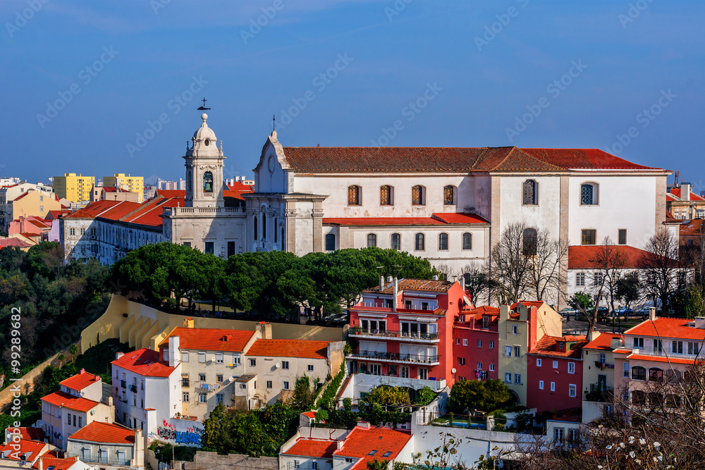 Lisbon Skyline with red roofs from Sao Jorge Castle. Portugal.