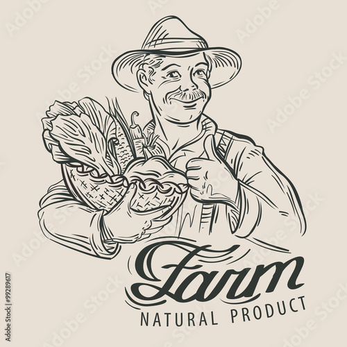 farmer with a basket of fresh vegetables. vector illustration