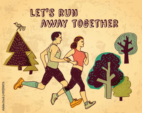 Sport run couple and sign color card.