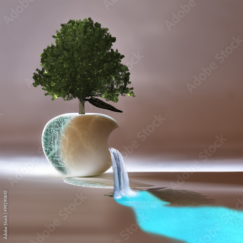 Water Pouring From Tree and Sphere