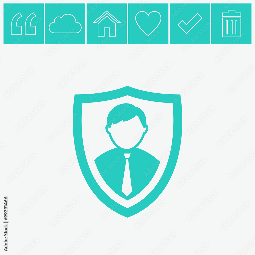 Obraz premium Shield protection vector icon. Security agency symbol. Shield icon with an avatar.