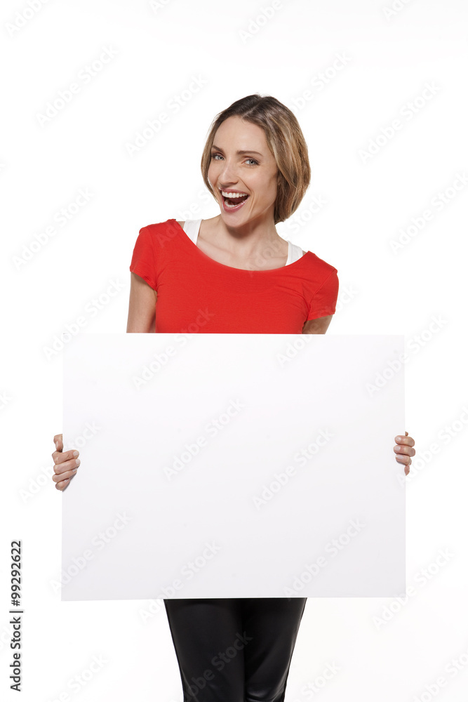 Young woman holding a whiteboard - isolated Young woman holding a whiteboard - isolated