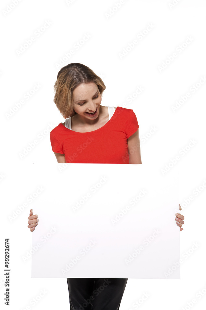 Young woman holding a whiteboard - isolated Young woman holding a whiteboard - isolated