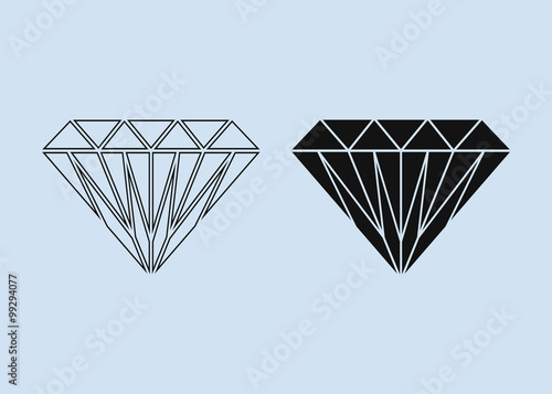 Set of faceted diamond icons. Isolated on light blue background. Vector illustration, EPS 8.
