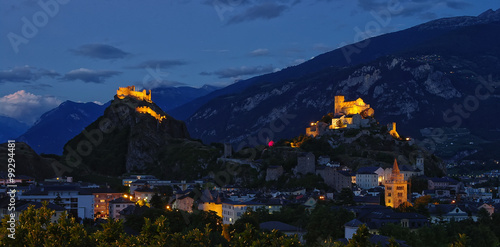 Nightscape of Sion, Switzerland