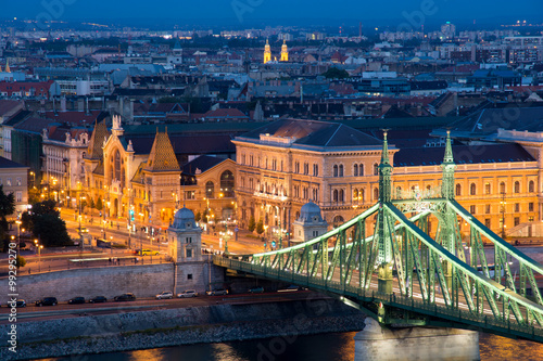 Budapest cityscape with the Liberty Bridge and the Great Market Hall