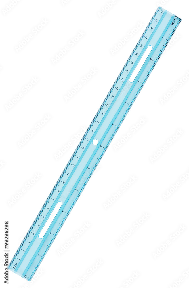 Blue ruler. Object is isolated on white background without shadows. Blue ruler. Object is isolated on white background without shadows.