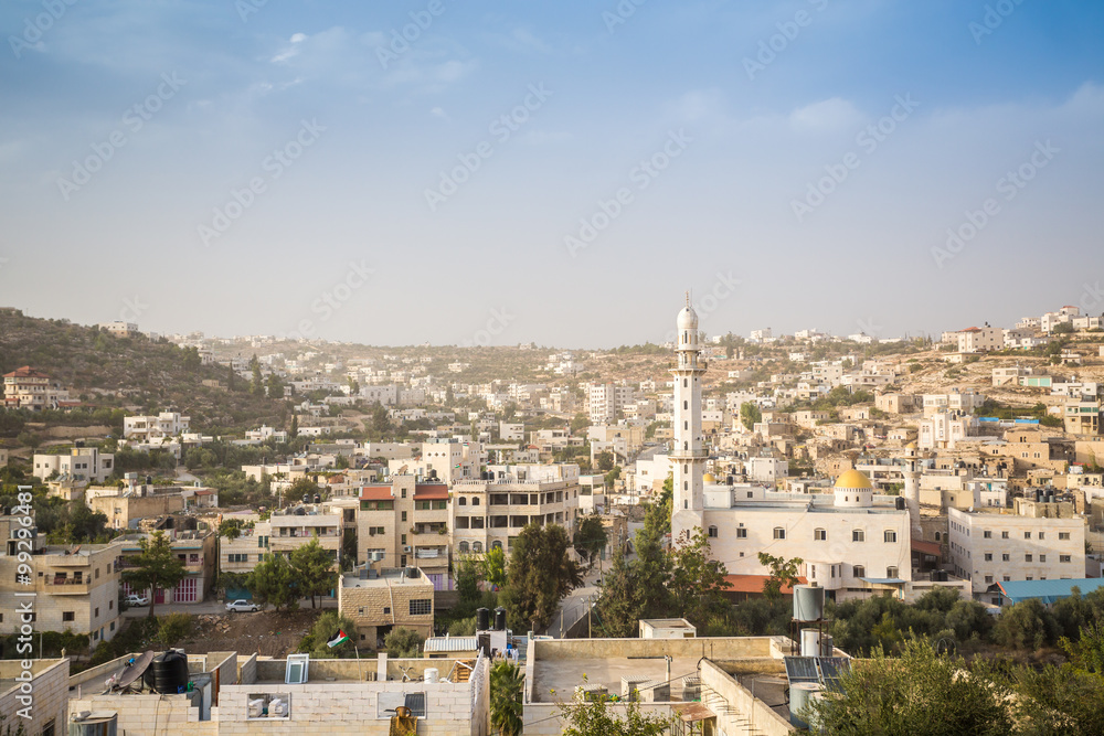 Regular palestine town approaching Hebron, West Bank